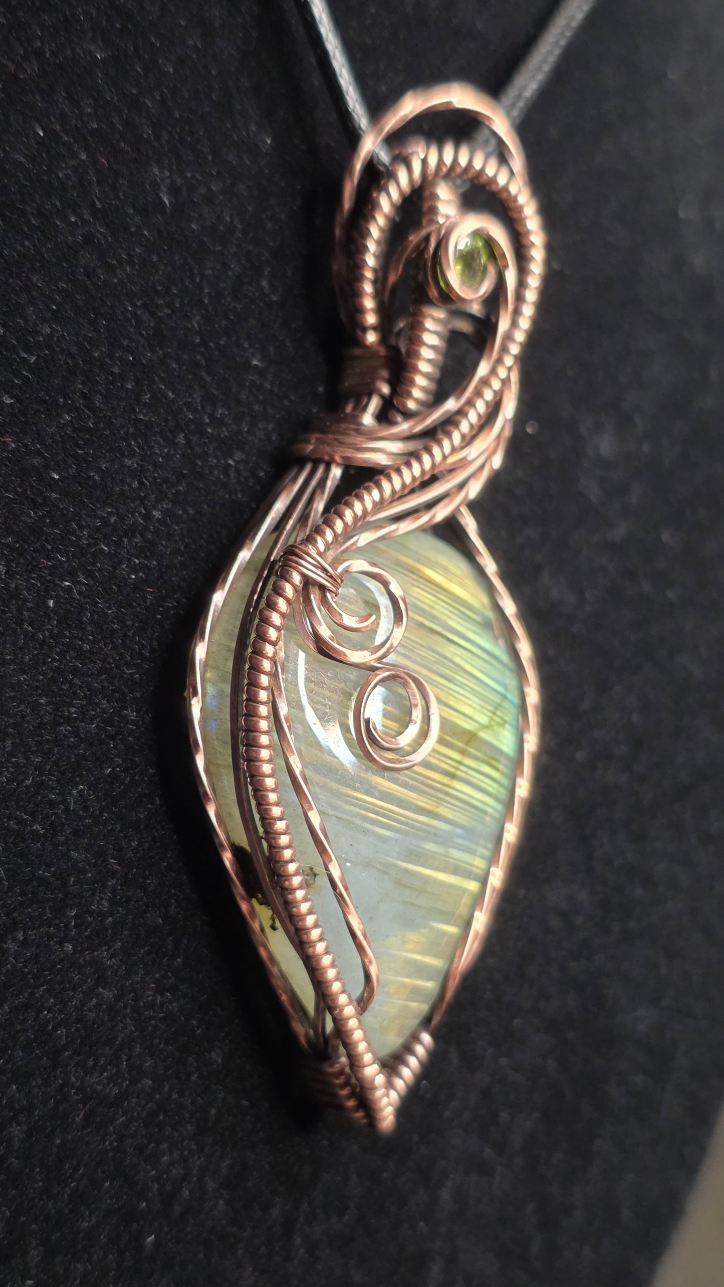Labradorite & Peridot Copper Wrapped Pendant