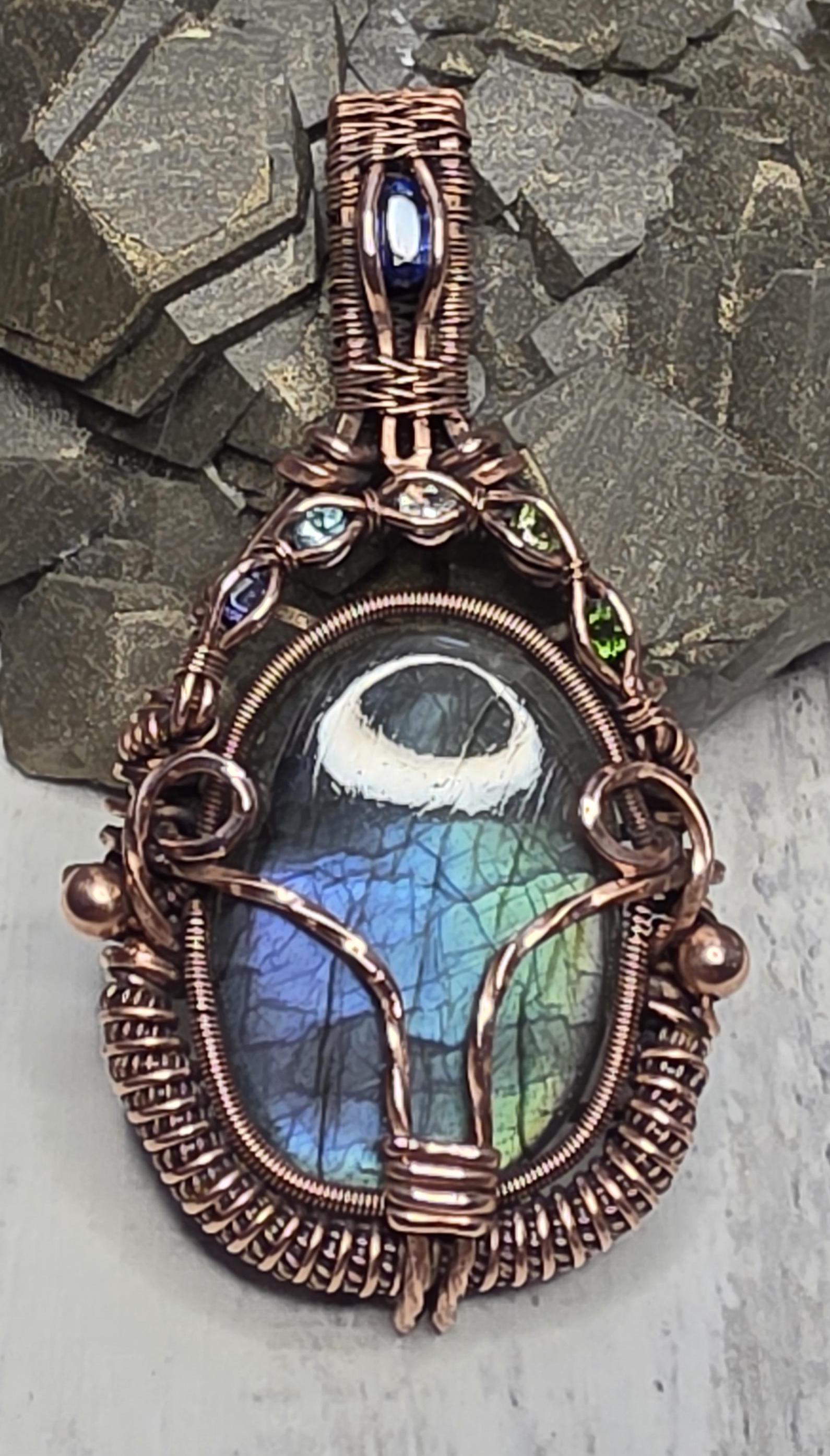 Labradorite Copper Pendant: accented with multiple genstones