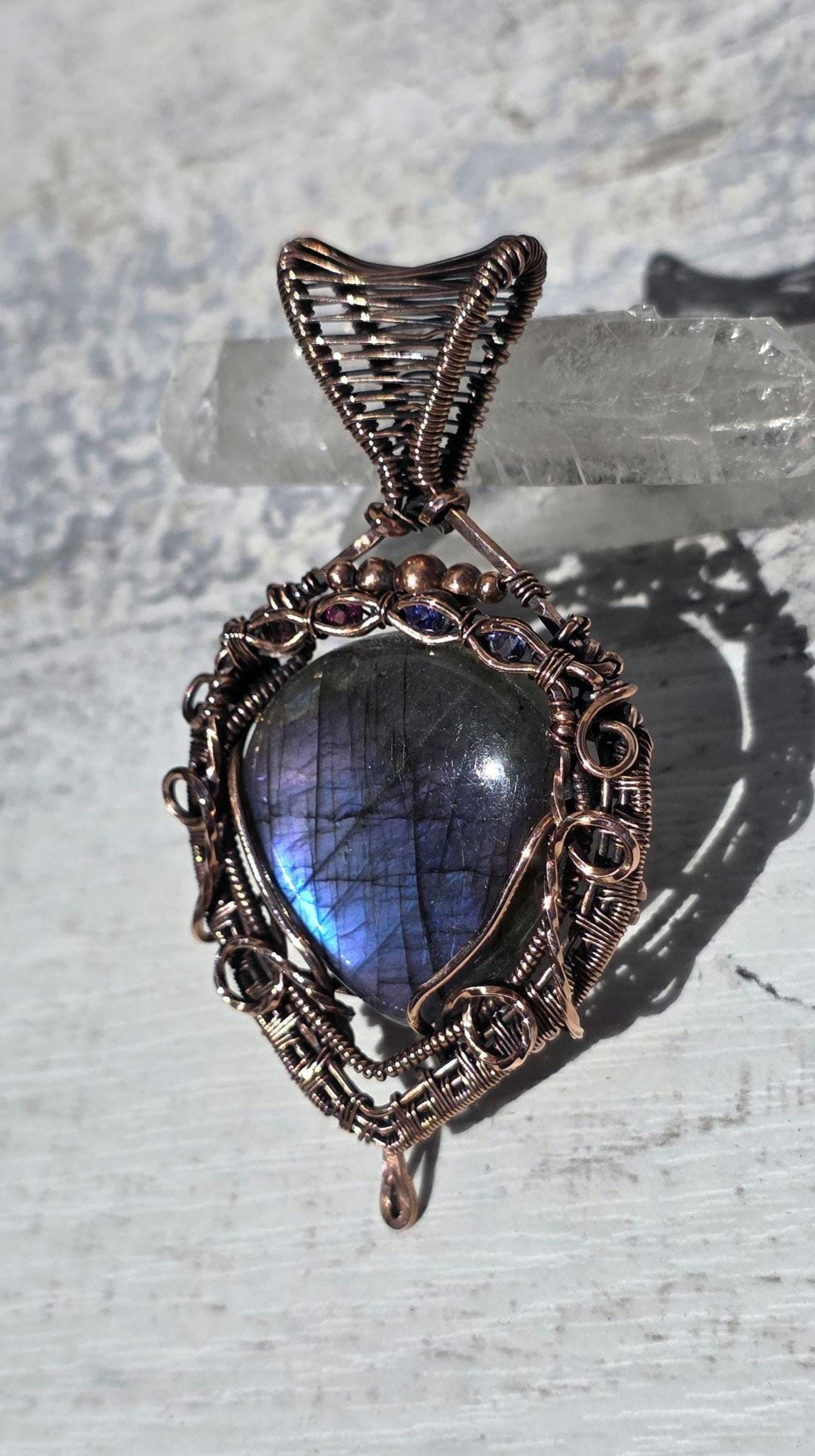 Labradorite Copper Pendant: Garnet, Iolite, Amethyst & Tourmaline
