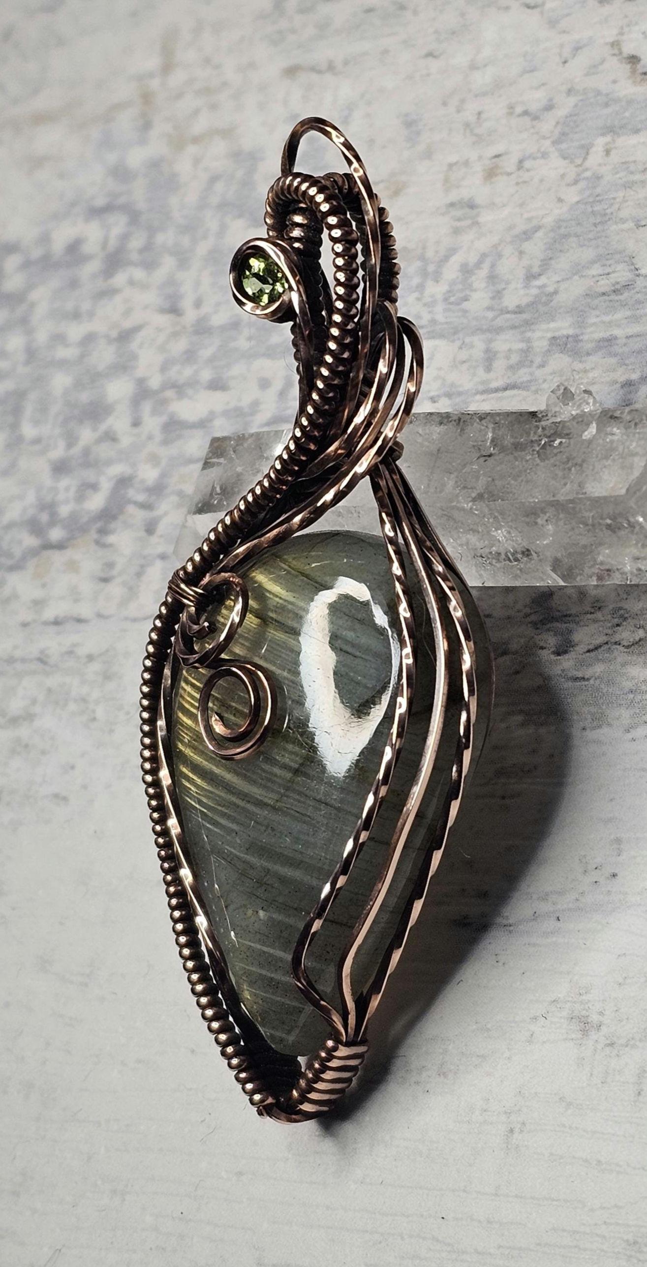 Labradorite & Peridot Copper Wrapped Pendant