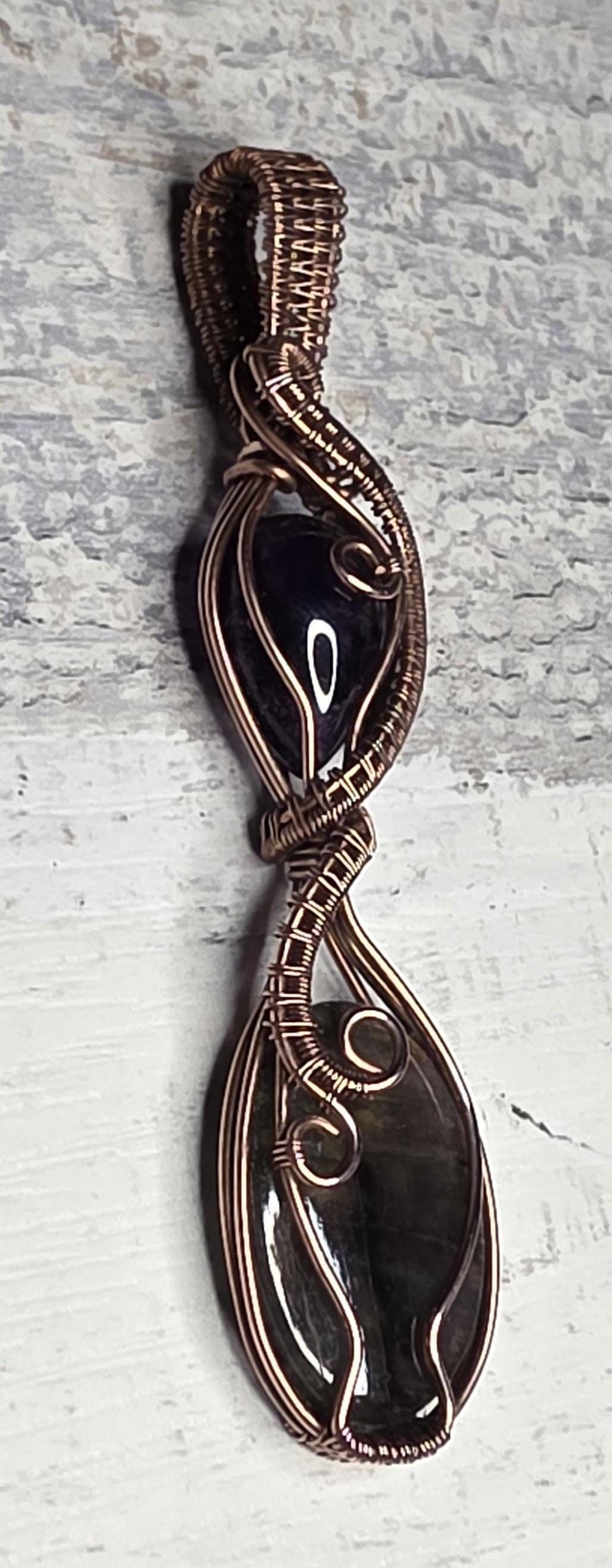 Labradorite and Amethyst Copper Pendant