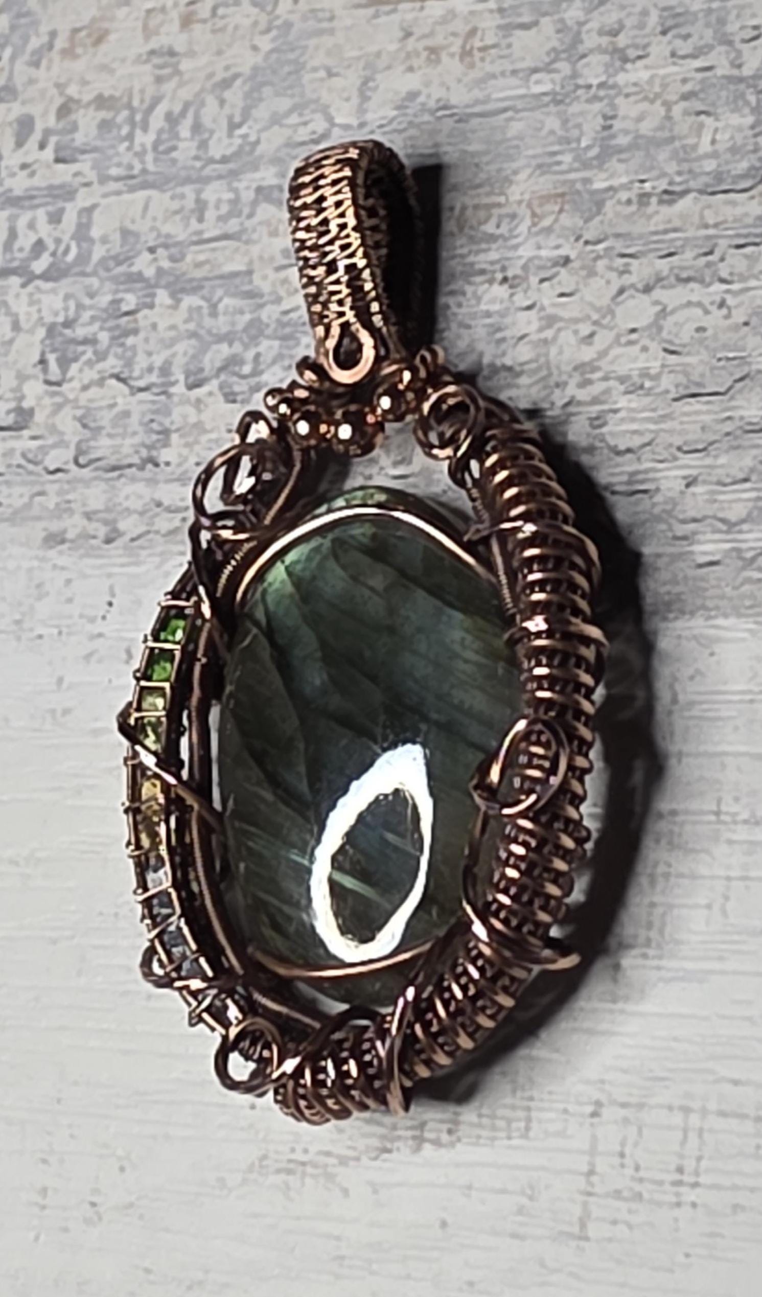 Labradorite Copper Pendant: Accented with Chrome Diopside, Peridot, Citrine & White Sapphire