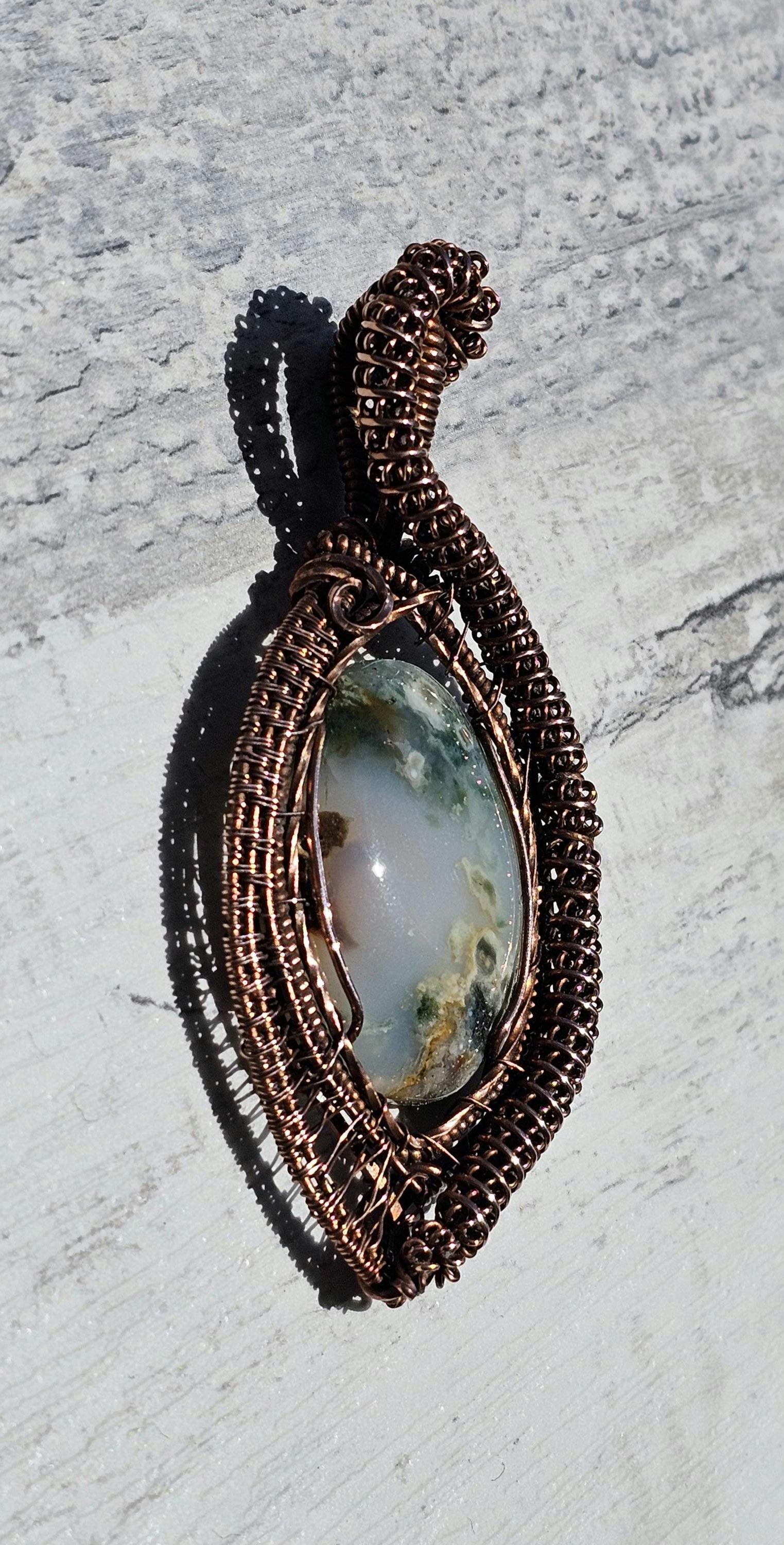 Spun Copper Wrapped Moss Agate