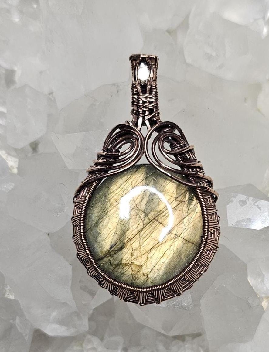 Labradorite wrapped in spun copper