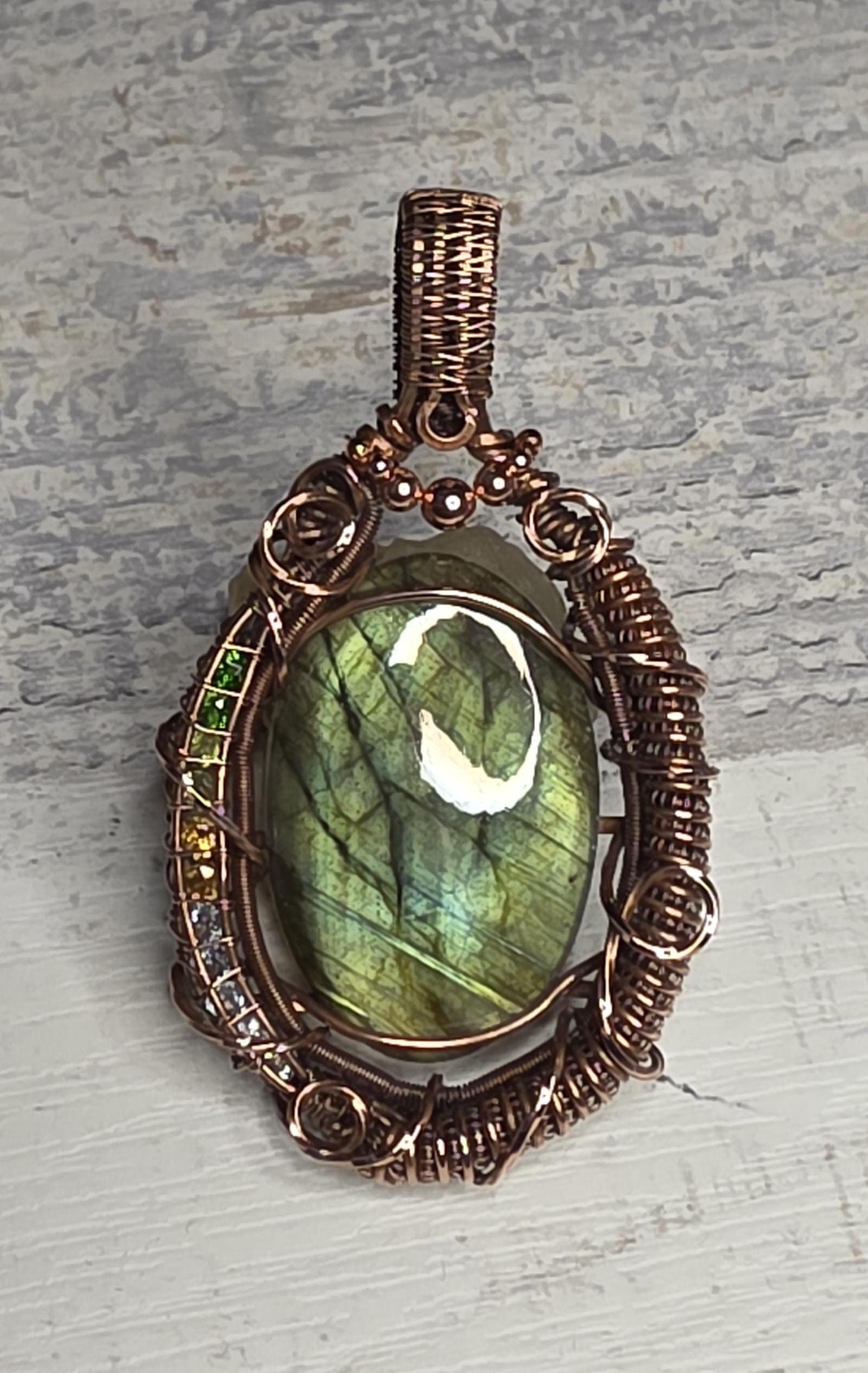 Labradorite Copper Pendant: Accented with Chrome Diopside, Peridot, Citrine & White Sapphire