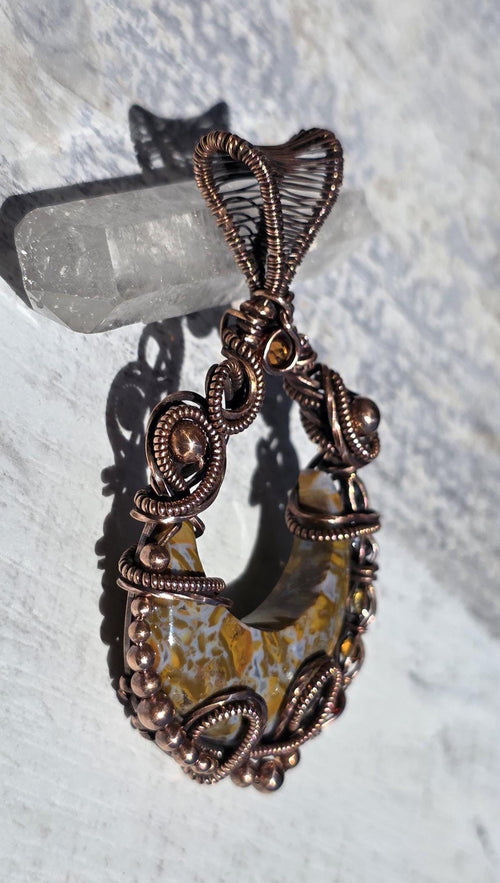 Canyon Agate Copper Wrapped Pendant: Citrine Accent