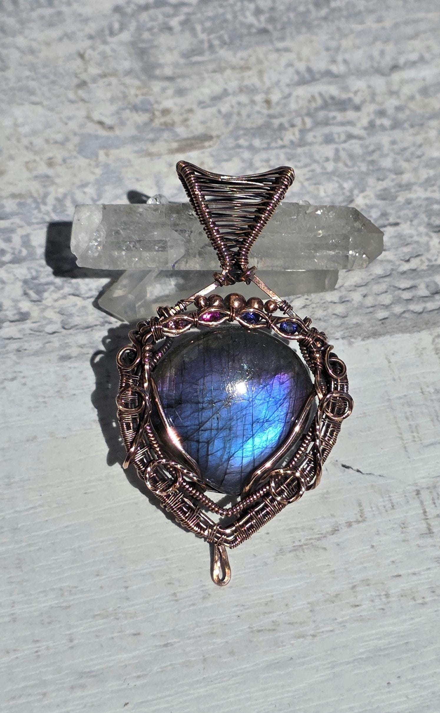 Labradorite Copper Pendant: Garnet, Iolite, Amethyst & Tourmaline