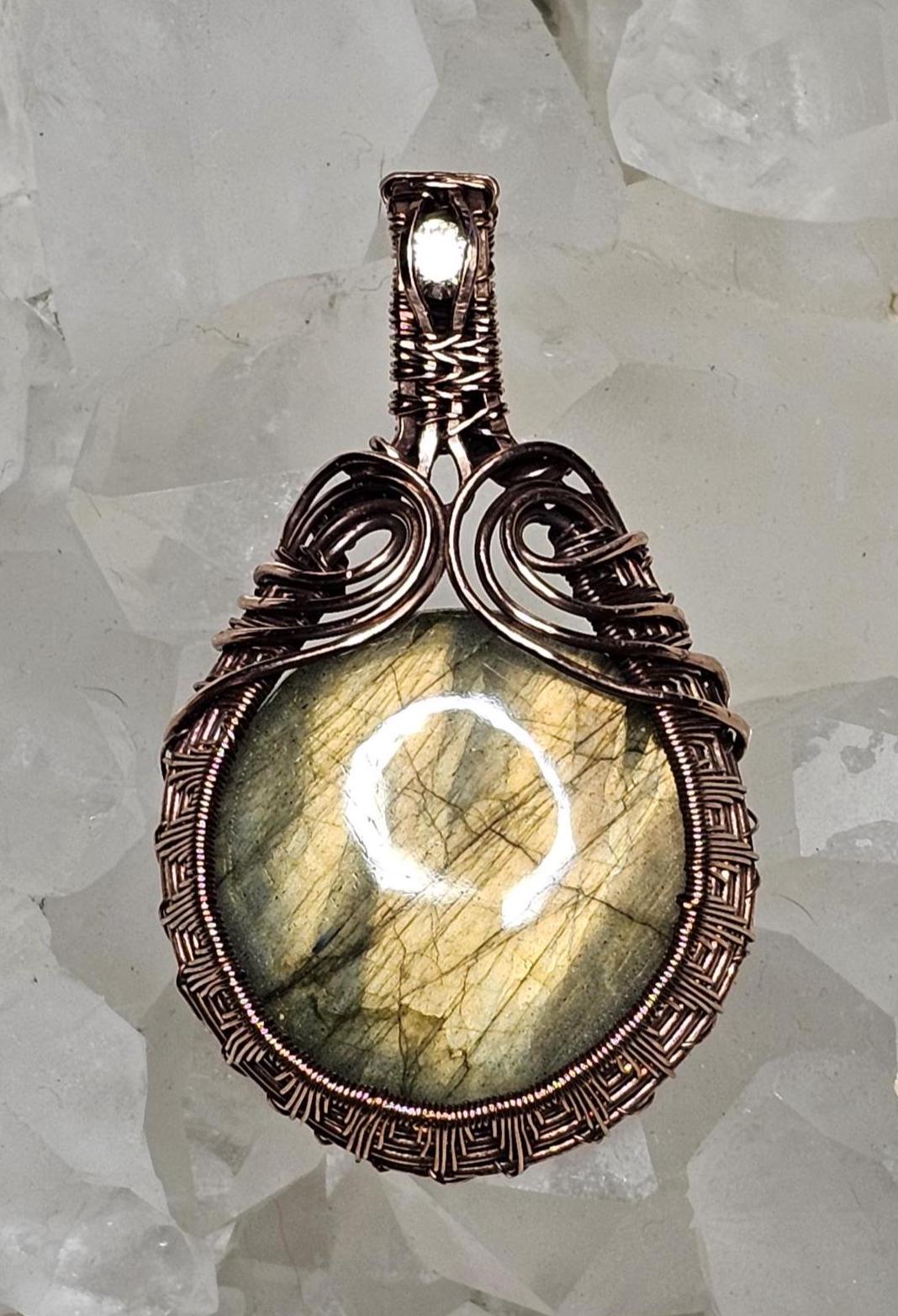 Labradorite wrapped in spun copper