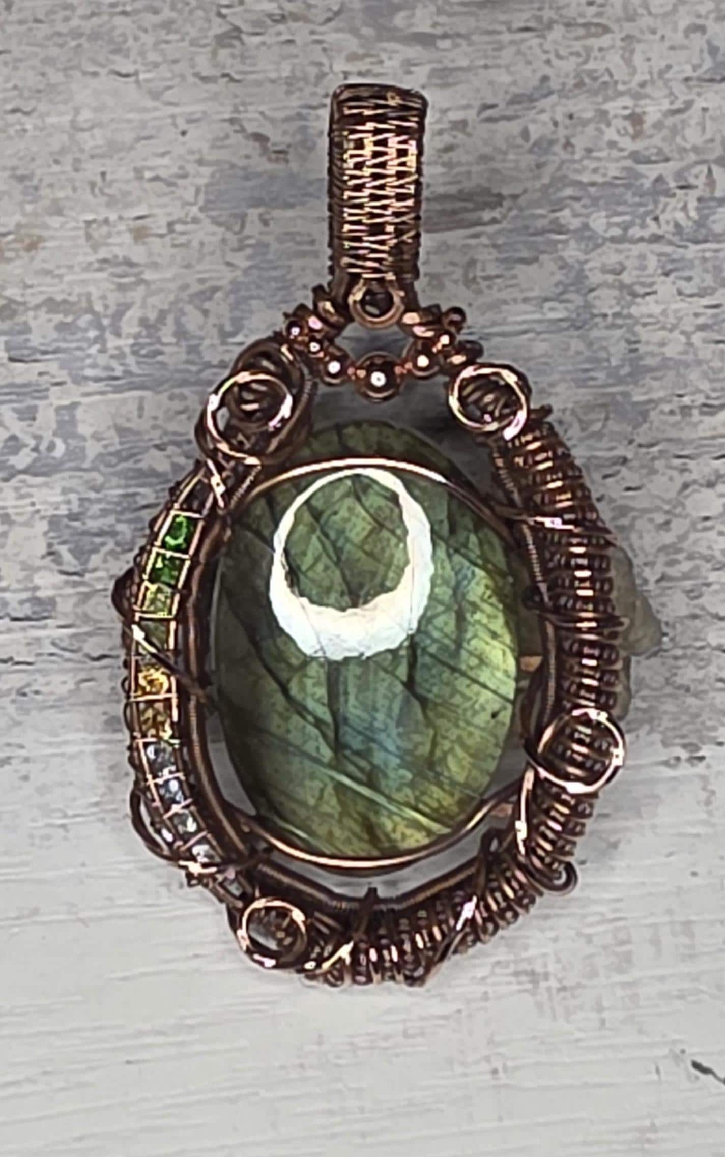 Labradorite Copper Pendant: Accented with Chrome Diopside, Peridot, Citrine & White Sapphire