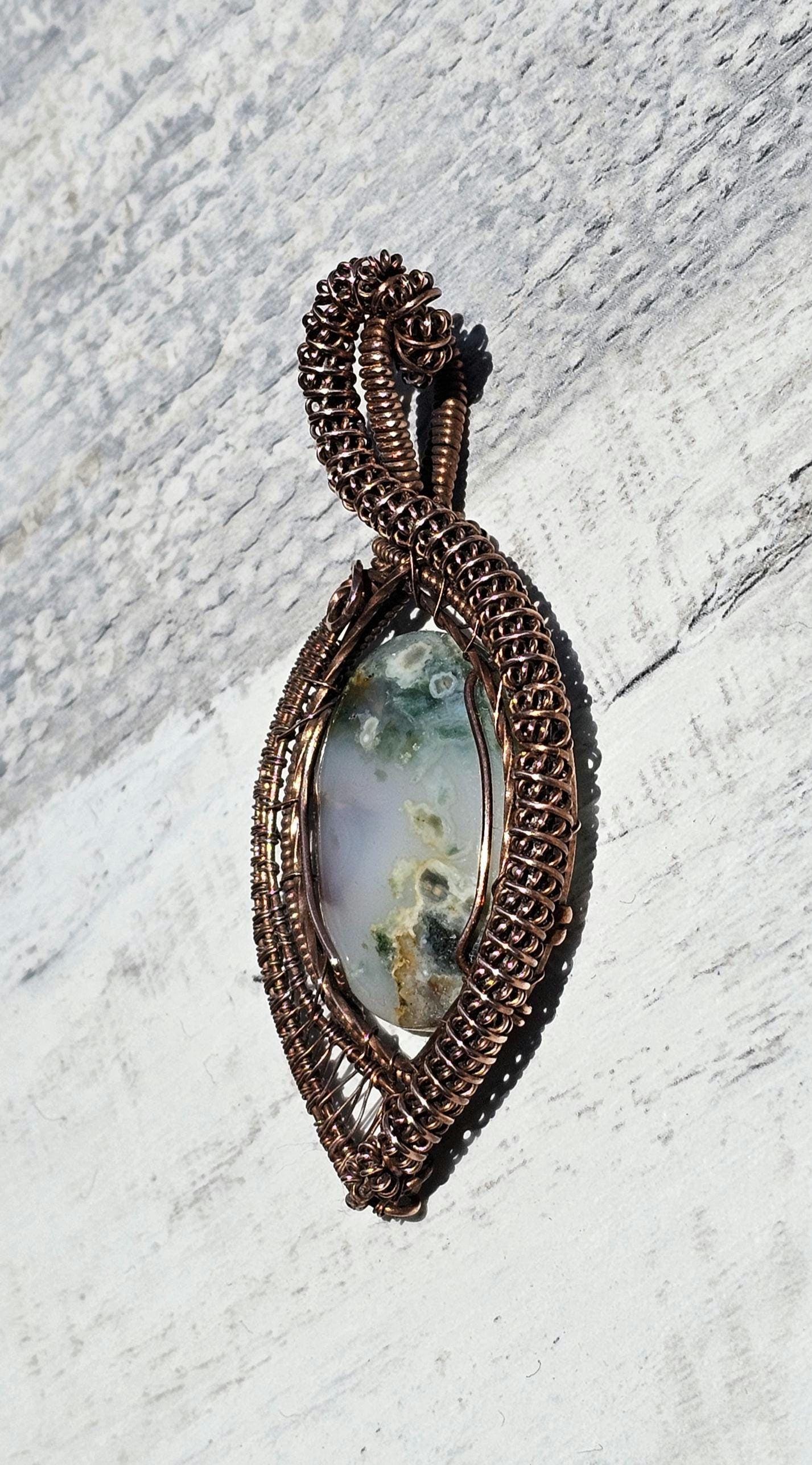 Spun Copper Wrapped Moss Agate