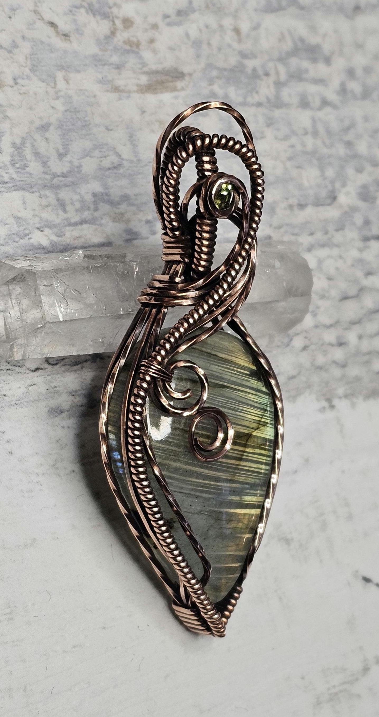 Labradorite & Peridot Copper Wrapped Pendant