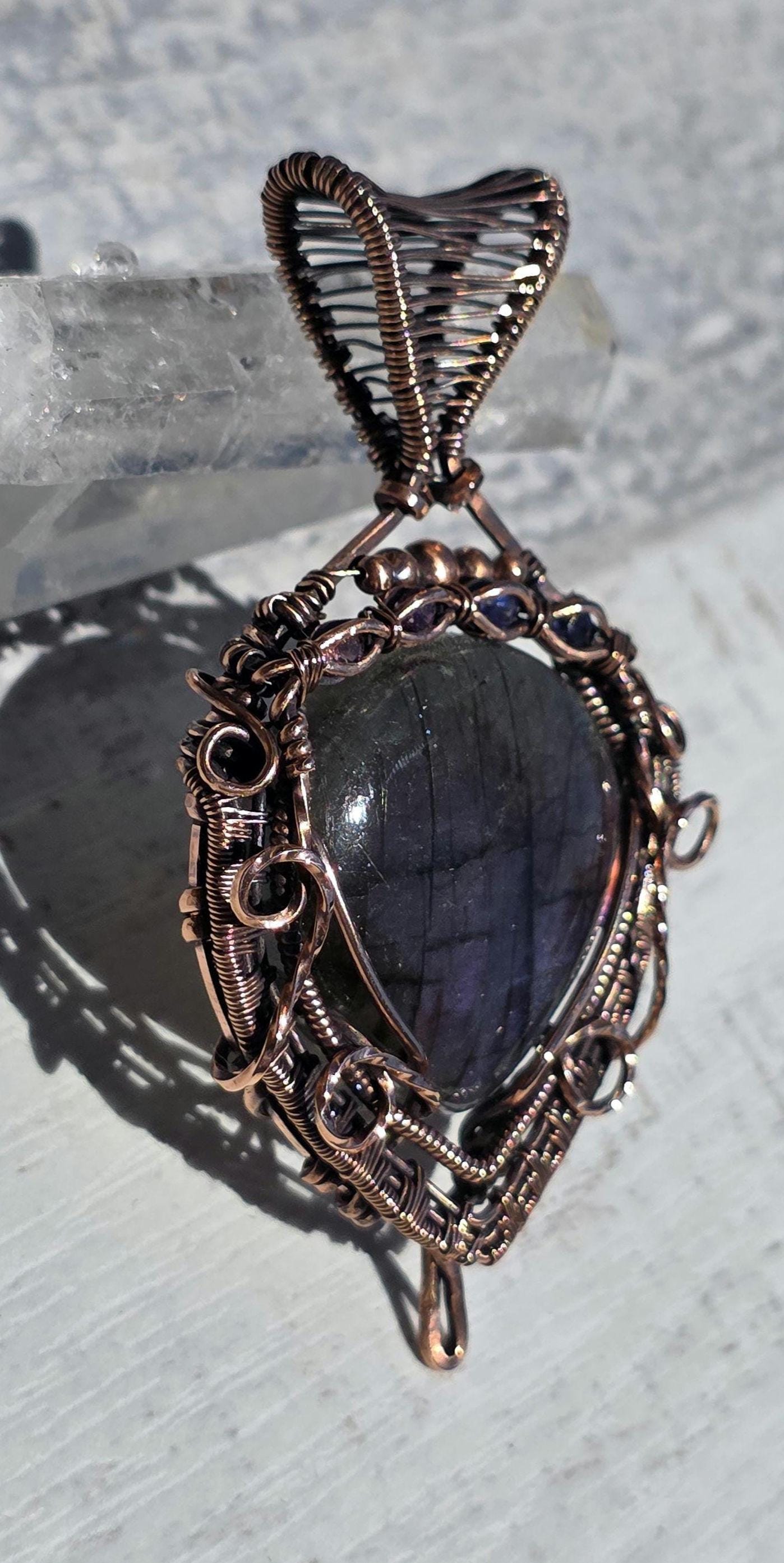 Labradorite Copper Pendant: Garnet, Iolite, Amethyst & Tourmaline
