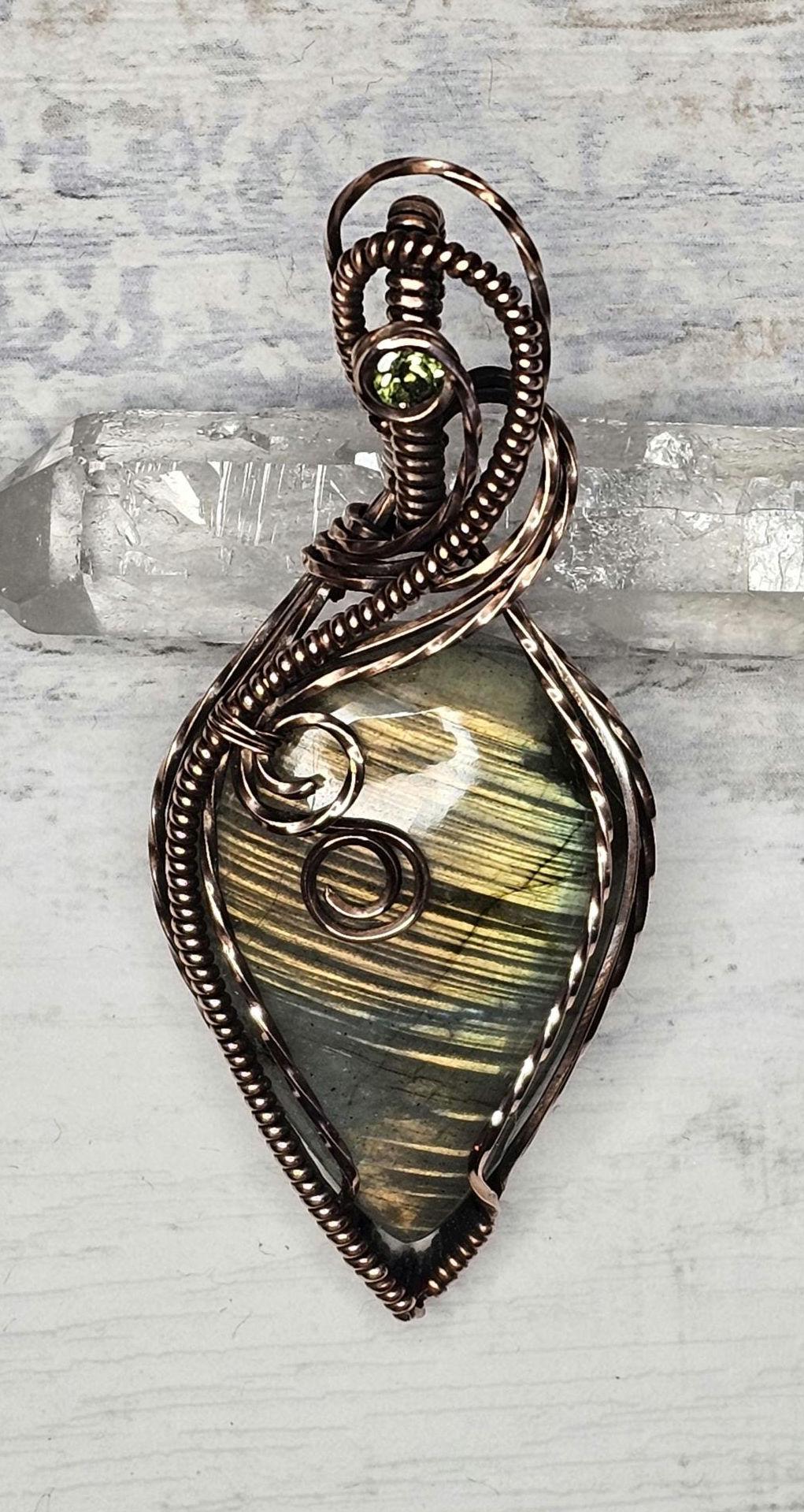 Labradorite & Peridot Copper Wrapped Pendant