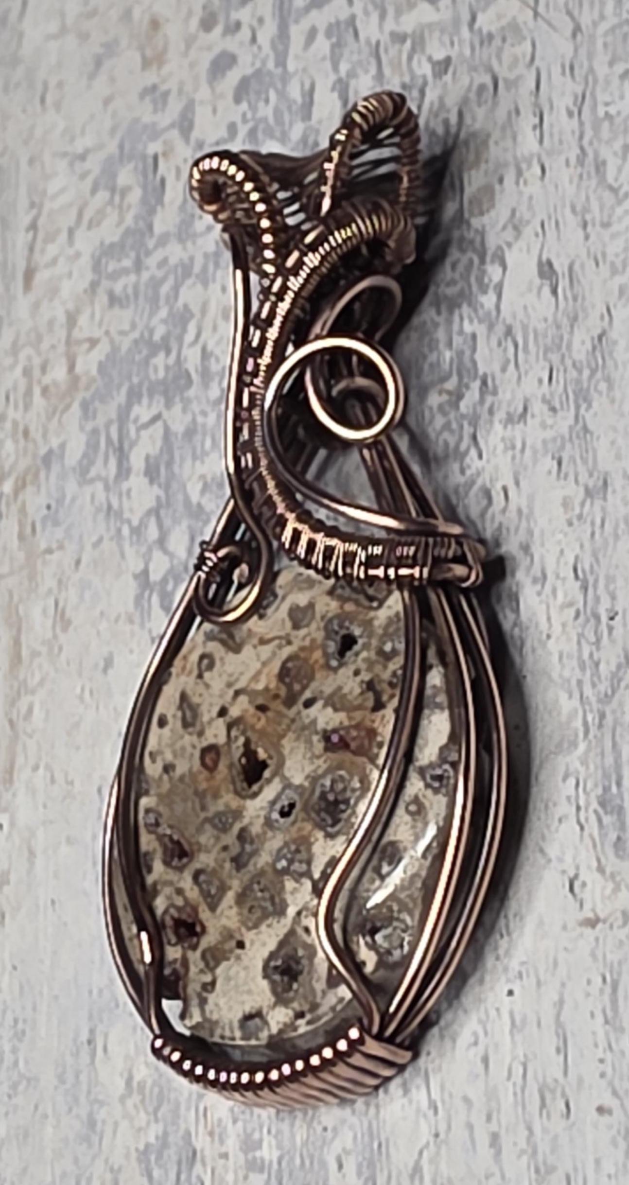 Petrified Wood Copper Wrapped Pendant: