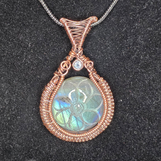 Carved Labradorite copper Pendant
