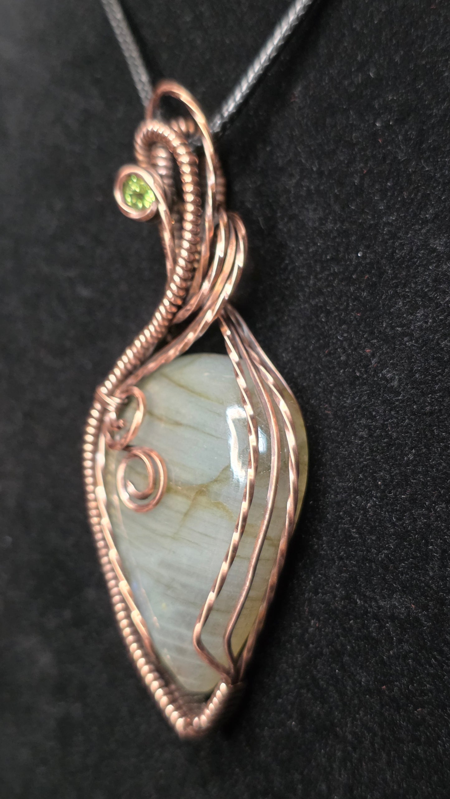 Labradorite & Peridot Copper Wrapped Pendant
