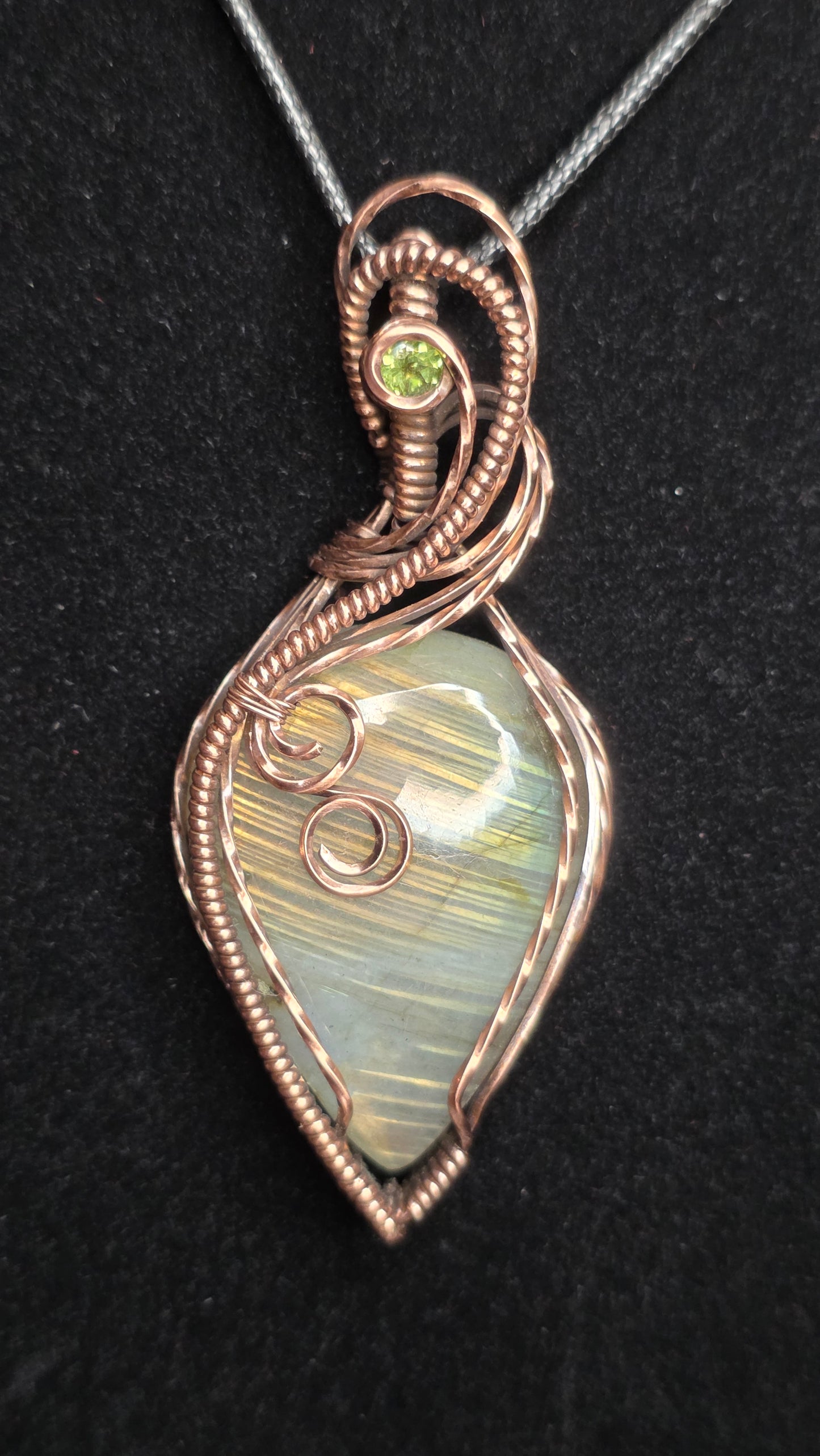 Labradorite & Peridot Copper Wrapped Pendant