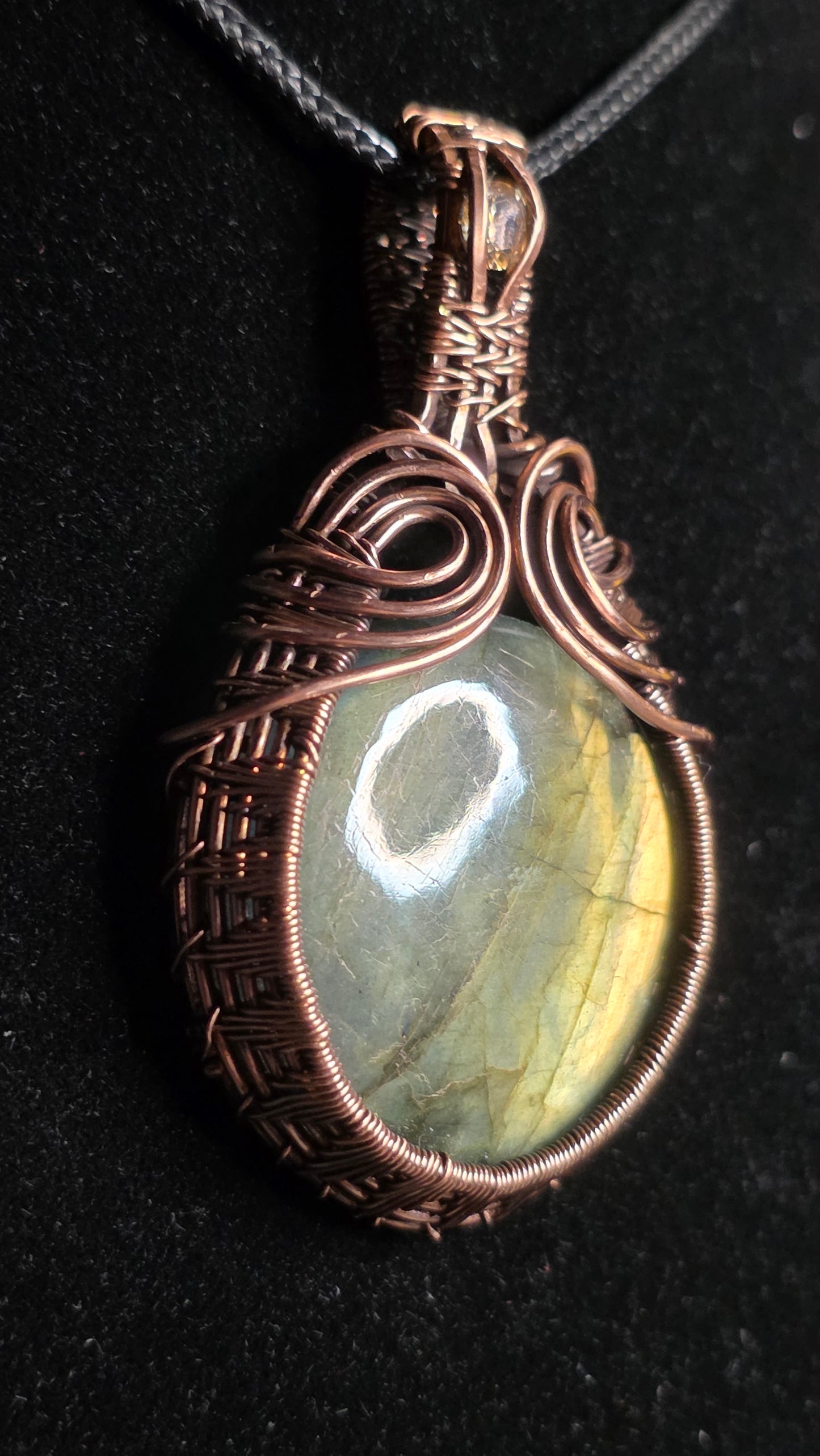 Labradorite wrapped in spun copper
