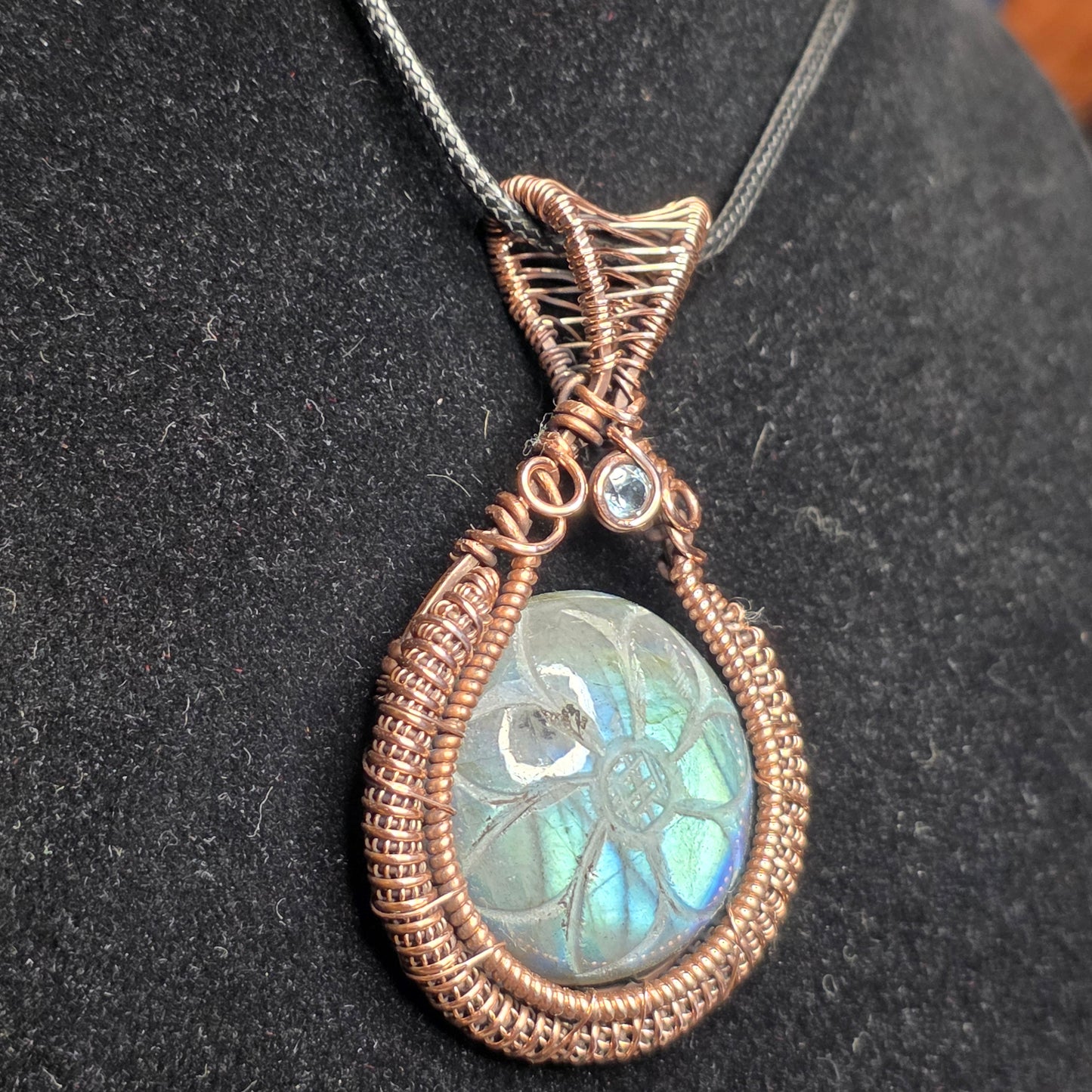 Carved Labradorite copper Pendant